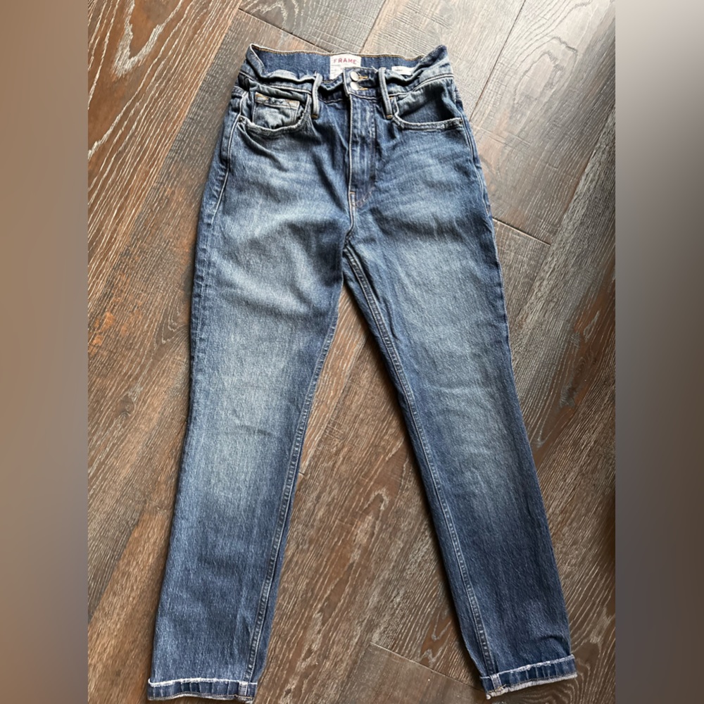 Mid rise- slender straight blue jeans